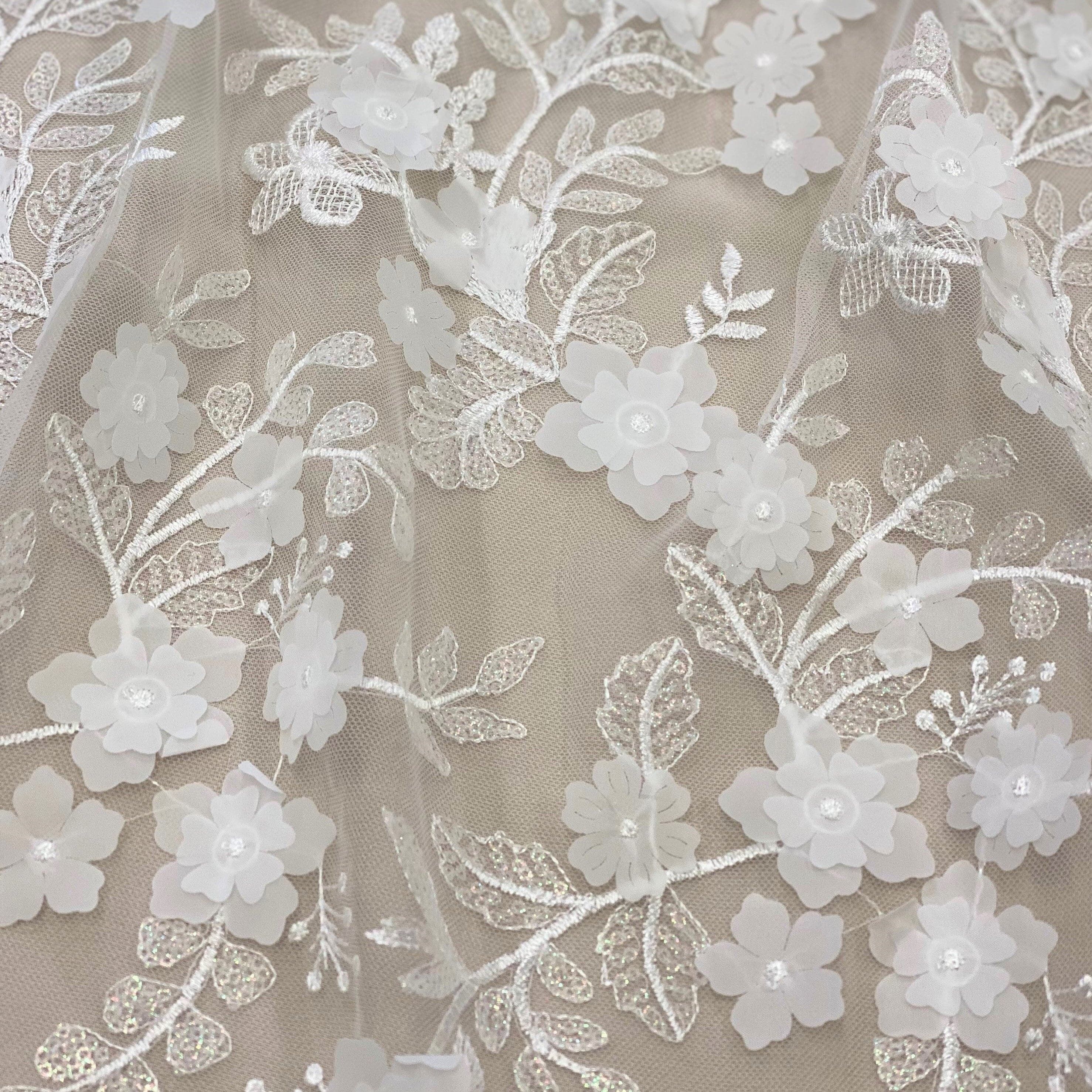 3D Floral Tulle (VJ357) Ivory |Leading Wholesale |Silk World