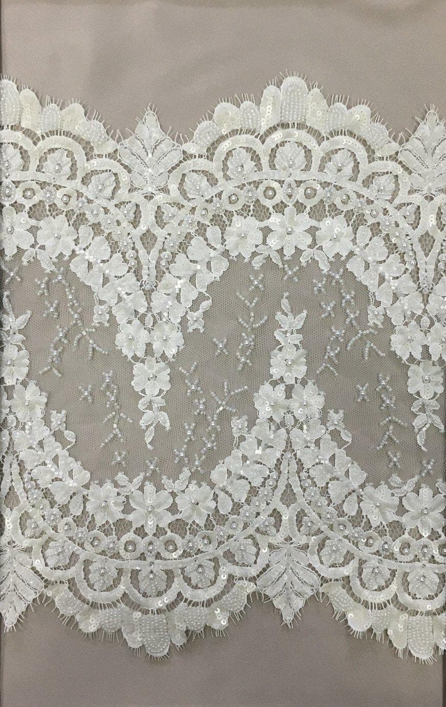 1375 Ivory Beaded Fine Lace Trim | Wholesale Fabric Australia - Buy ...