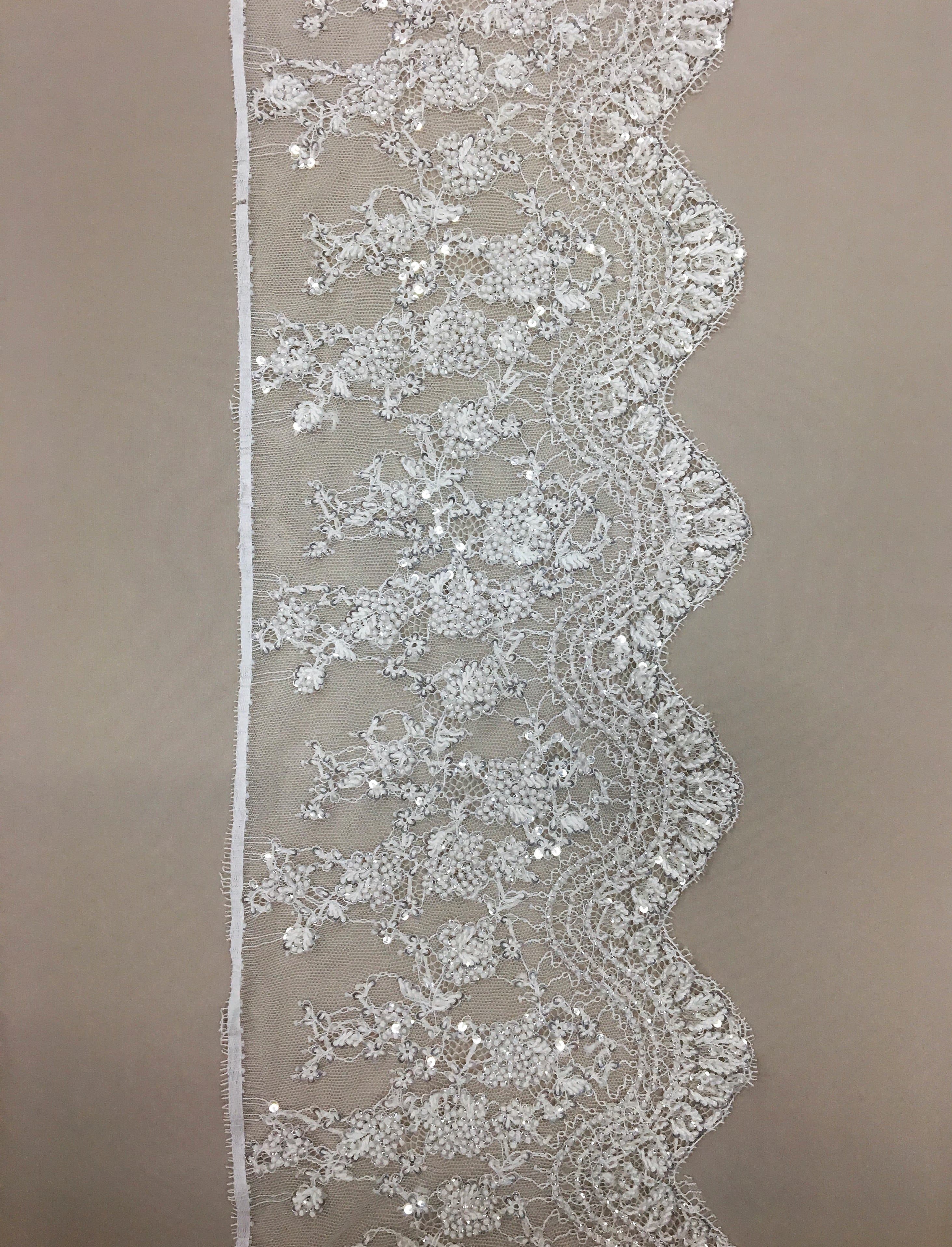 Beaded fine French lace Trim (1386bdT) White – Silk World