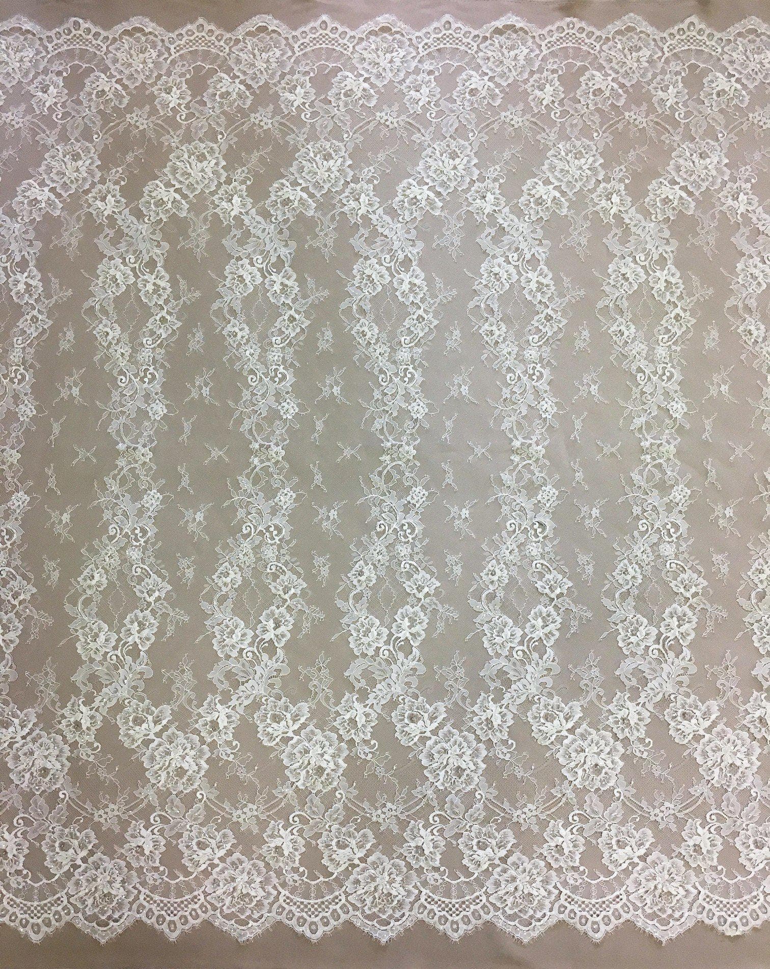 Beaded Floral Lace (1618bd) Ivory – Silk World