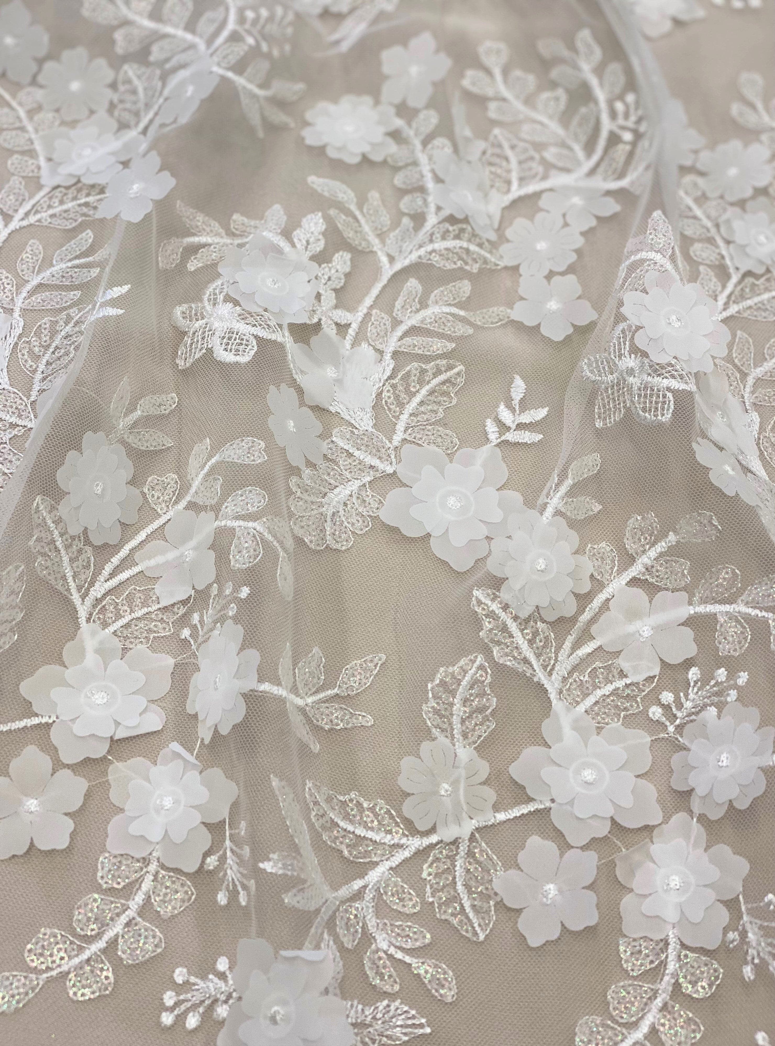 3D Floral Tulle (VJ357) Ivory |Leading Wholesale |Silk World