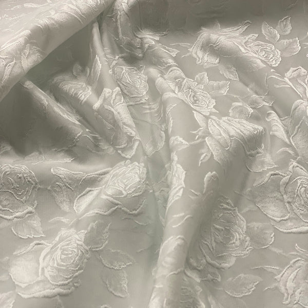 White Rose Satin Jacquard Fabric